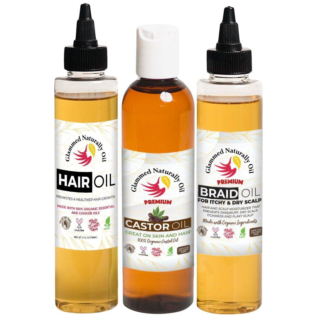 4oz Hair Growth, Braid Oil & Castor Oil Bundle - GlammedNaturallyOil
