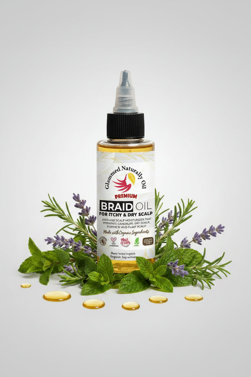 Braid & Loc Oil for Itchy & Dry scalp - GlammedNaturallyOil - Relieve itchy scalp and keep braids fresh with our organic braid oil. Nourishes scalp, reduces dryness, and supports healthy hair growth naturally